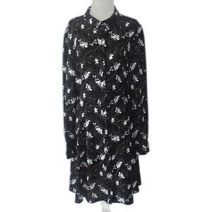 Zip Collection Collared Dress Size 42 Black Floral Button Down Long Sleeves